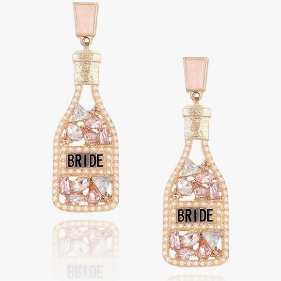 Bachelorette Bridal Shower Gold and Pink Bride Earrings - Picture 1 of 4